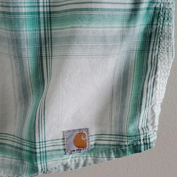 Carhartt Women's White and Green Plaid Button Down 3/4 Sleeves Shirt Size M - Picture 5 of 16